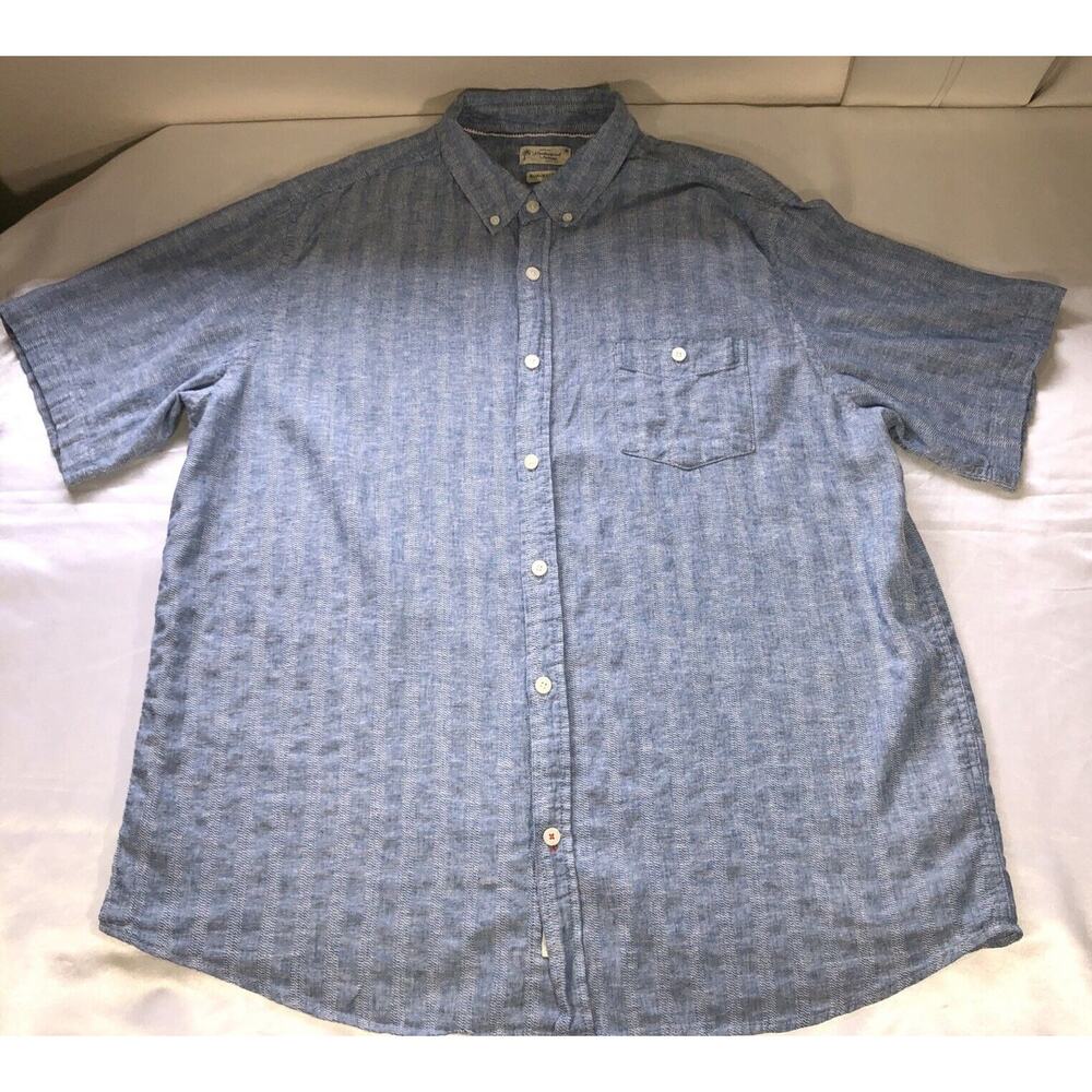 Weatherproof Vintage Button Down Short Sleeve Shirt Blue Linen Blend Mens Sz XXL